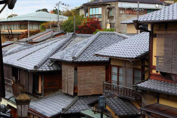 Kyoto city, Japan. Kyoto old town Higashiyama cityscape. Grey tiled roof tops.