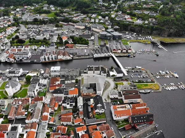 Norwegen Drohnen Ansicht Hafenstadt Flekkefjord Kreis Vest Agder — Stockfoto