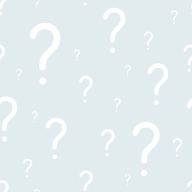 Question mark subtle pattern design. Seamless vector background for survey, poll or quiz. White on grey.