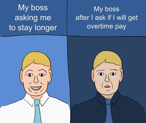Paid Overtime Employee Boss Asking Stay Longer Funny Meme Social — Stock vektor