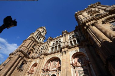 Malaga Cathedral architecture in Andalusia region of Spain. Cathedral church exterior. Spanish landmark.