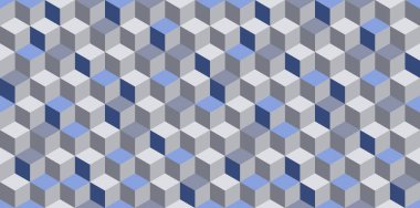 Seamless cube vector pattern. Embossed cuboid hexagonal tile pattern. Modern fashion ornament design. Blue and silver grey pattern.