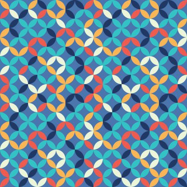 Colorful trendy geometric pattern. Interconnecting circles and ovals abstract retro fashion texture. Seamless pattern.