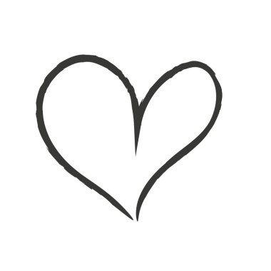 Elle boyanmış kalp. Siyah fırça darbesi kalp sembolü. Şirin mürekkep kalp şekli çizimi.