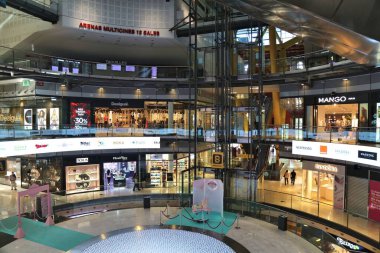 BARCELONA, SPAIN - OCTOBER 8, 2021: Arenas de Barcelona mall in Spain. The shopping mall was converted from a bullring Plaza de toros de las Arenas.