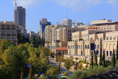 Modern district in Jerusalem, Israel. Cityscape of Mamilla district.
