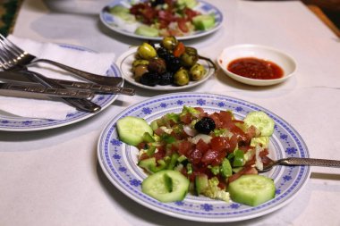 Moroccan salad (locally known as salade Marocaine). Moroccan food. Cuisine of Morocco.