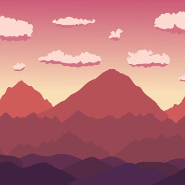 Mountain sunrise. Vector landscape. Beautiful red mountain layers vector illustration.