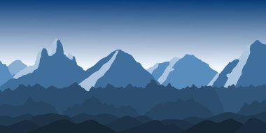 Beautiful mountain vector landscape. Layers of mountains. Outdoor blue background, Canada landscape.