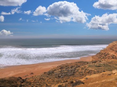 Morocco coast landscape. Lalla Fatna beach waves, near Safi. Atlantic beach in Morocco.