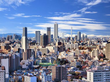 Tokyo şehir manzarası Koishikawa (Bunkyo Ward) ve Ikebukuro silueti (Toshima Ward) ile birlikte. Tokyo, Japonya.