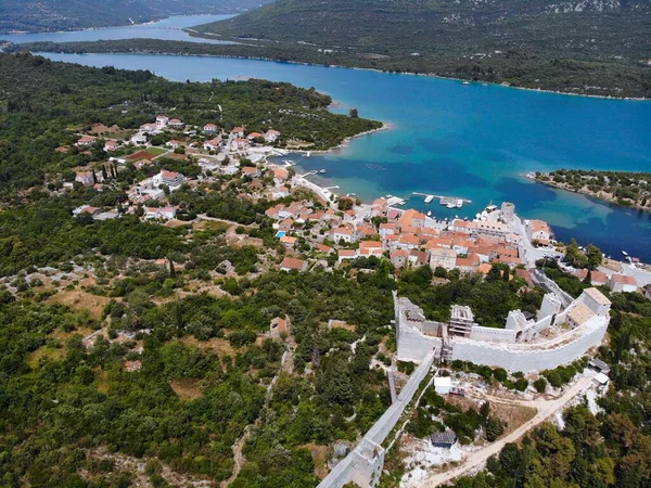 Croazia Drone Vista Mali Ston Bay Malostonski Zaljev Del Mare — Foto Stock