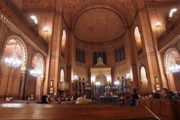 FLORENCE, ITALY - MAY 1, 2015: People visit the Great Synagogue in Florence, Italy. The landmark is also known as Tempio Maggiore.