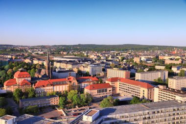 Chemnitz şehri Almanya 'da (Saksonya Eyaleti). Hava görünümü.