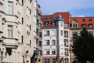 Leipzig şehri, Almanya. Zentrum-West bölge sokak manzarası.