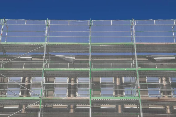 Construction Site Nuremberg Germany Scaffolding Covered Protective Net — Stok fotoğraf