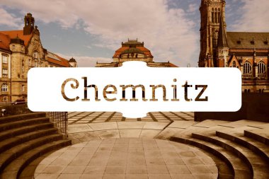 Chemnitz, Germany. City name modern photo postcard. Travel destination text word card.