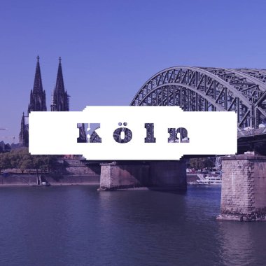 Cologne, Germany (German name: Koln or Koeln). City name modern photo postcard. Travel destination text word card.