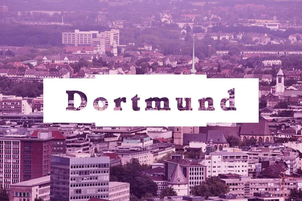 Dortmund Germany City Name Modern Photo Postcard Travel Destination Text — Zdjęcie stockowe