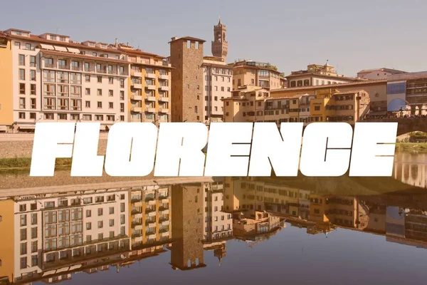 Florence Italy City Name Modern Photo Postcard Travel Destination Text — Stockfoto