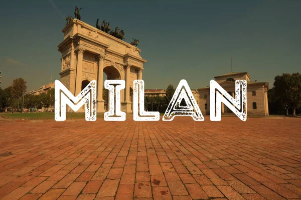 Milánó Olaszország Városi Név Cool Fotó Képeslap Utazási Cél Szöveges — Stock Fotó