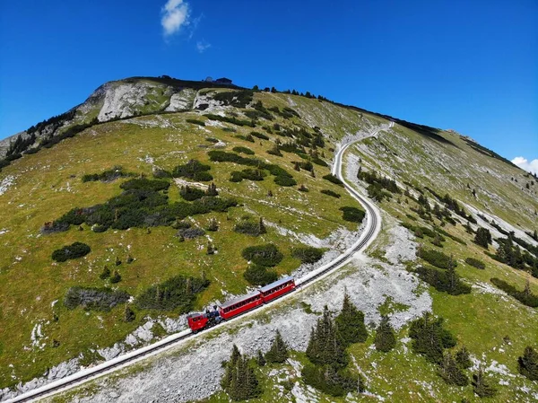Montagna Schafberg Nella Regione Austriaca Salzkammergut Linea Ferroviaria Ingranaggi Schafberg — Foto Stock