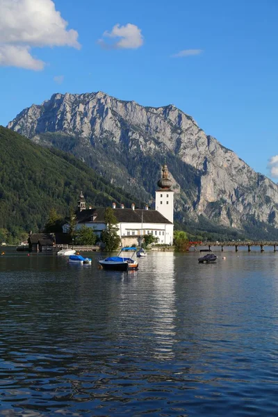 Lago Montanha Traunsee Alpes Austríacos Áustria Paisagem Região Salzkammergut Lago — Fotografia de Stock