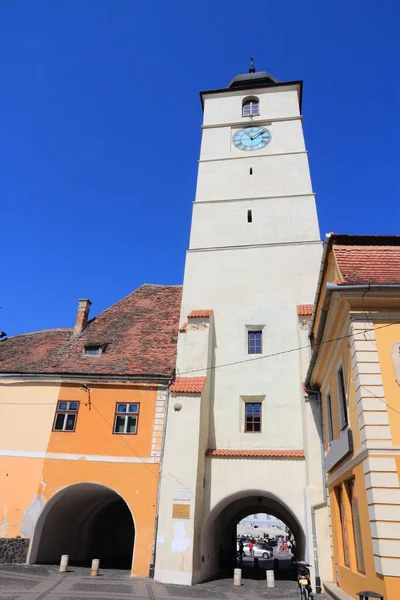 Sibiu Town Romania Council Tower White Landmark — Stock Photo, Image