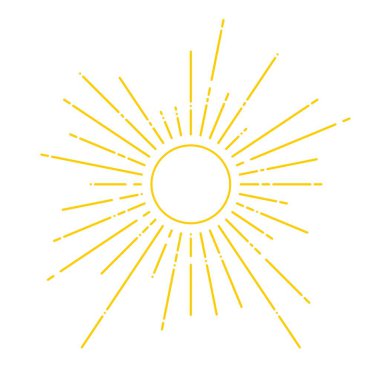 Güneş vektörü. Basit güneş ışınları çizimi. Güneşli hava sembolü güneş patlaması.