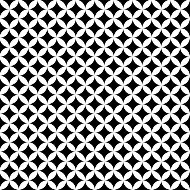Siyah üst üste binen dairelerde beyaz, kusursuz doku. Klasik ovaller ve daireler vektör geometrik moda deseni.
