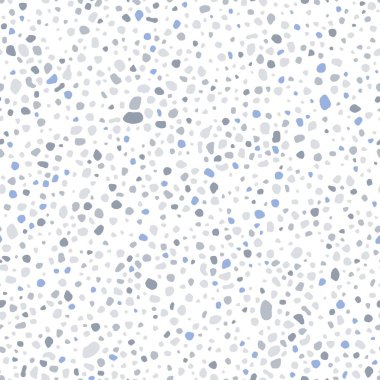 Benekli arka plan. Düzensiz noktalar ve noktalar kusursuz vektör deseni. Moda dokusu tasarımı. Gri ve mavi beyaz üzerine.