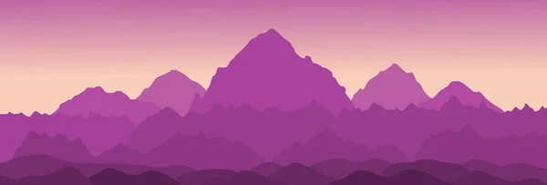 Прекрасний Гірський Панорамний Векторний Ландшафт Ряди Гірських Хребтів Зовнішній Рожевий — стоковий вектор