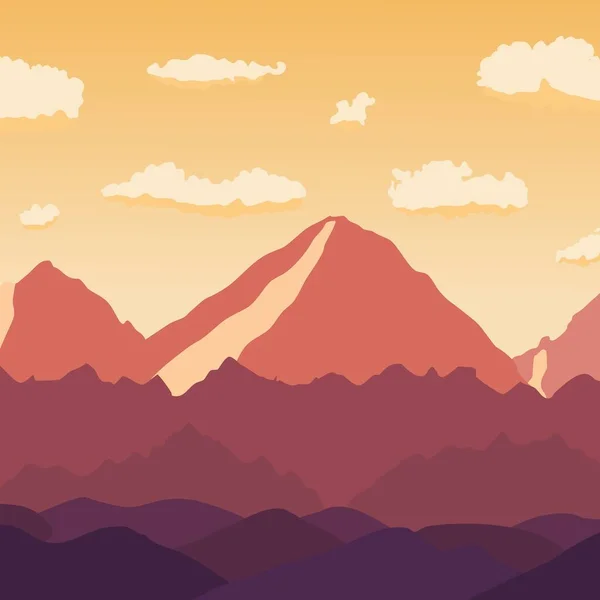 Прекрасний Гірський Векторний Пейзаж Шар Гір Відкритий Захід Сонця Краєвид — стоковий вектор