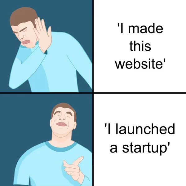 Everything Startup Now Creating Website Funny Meme Social Media Sharing — Stock Vector