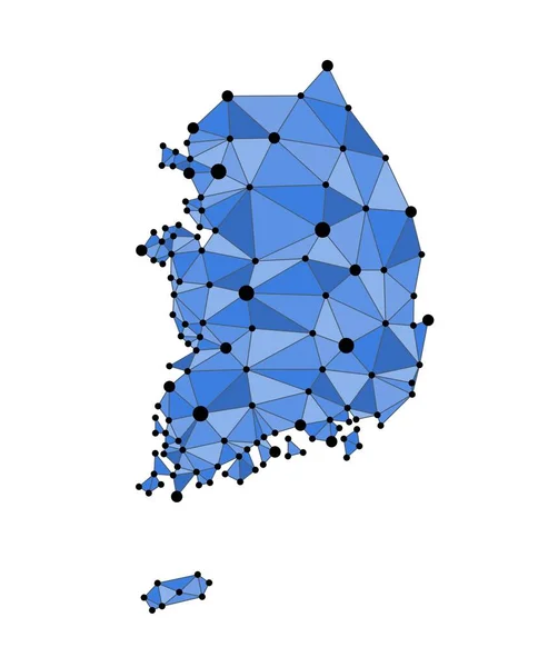 Jižní Korea Modrá Mnohoúhelníková Mapa Nízko Poly Trendy Styl Vektorová — Stockový vektor