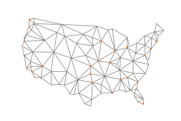 Usa Verbunden Punkte Polygonkarte Vector Karte Der Vereinigten Staaten Polygonaler — Stockvektor