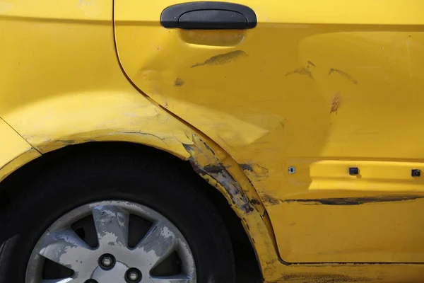 Generic Small Hatchback Car Dented Rear Passenger Door Minor Accident — Stock Photo, Image