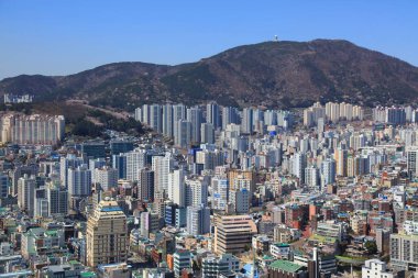 BUSAN, Güney Kore - 27 Mart 2023: Seo ilçesi (Seo-gu) ve Bumin-dong, Buyong-dong ve Bupyeong mahalleleriyle Busan şehri.