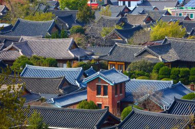 Jeonju Hanok Köyü Güney Kore 'de. Geleneksel Kore ahşap mimarisinin mahallesi..