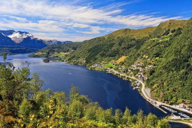 Naustdal, Norveç. Forde Fjord (Fordefjorden) yaz manzarası.