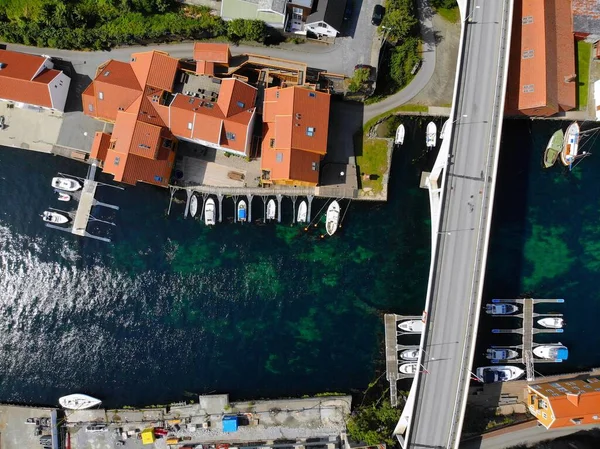 Haugesund Város Drónkilátása Norvégia Nyári Kilátás Hajók Haugaland Kerület Norvégia — Stock Fotó