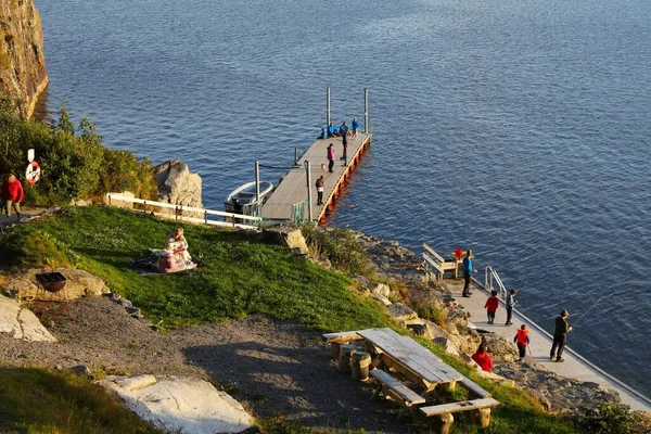 Vestland Norway July 2020 Anglers Visit Recreational Fishing Pier Vestland — Stock Photo, Image
