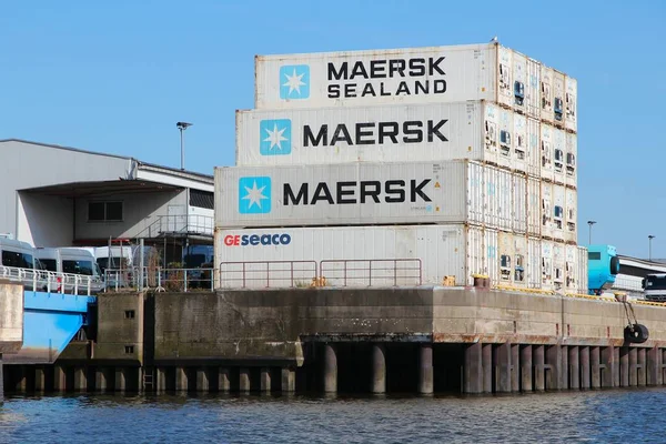 Hamburg Alemania Agosto 2014 Maersk Contenedores Envío Puerto Hamburgo Alemania —  Fotos de Stock