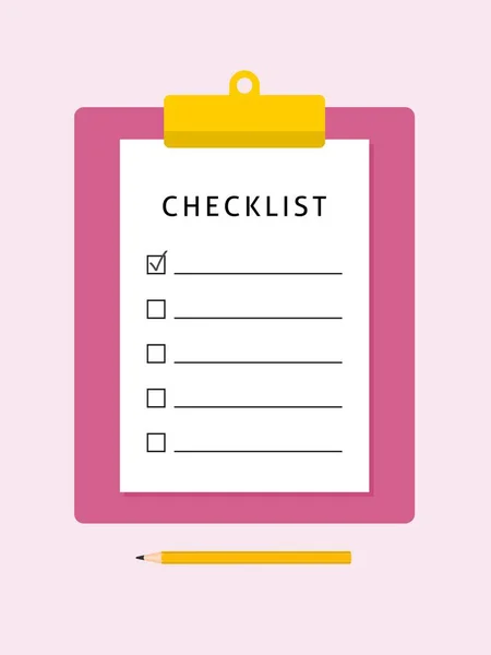 Checklist Klembord Plan Geïsoleerde Vector Template Checklist Platte Illustratie Met — Stockvector