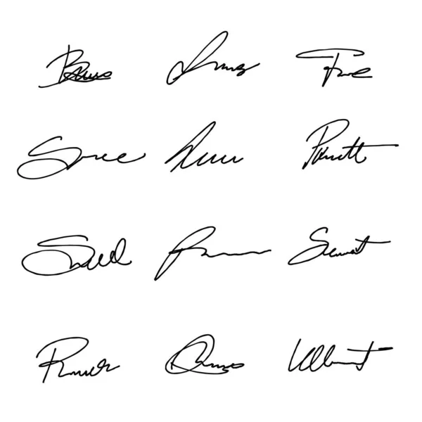 Handschrift Handtekening Set Vector Pack Met Geïsoleerde Denkbeeldige Handschrift Krabbel — Stockvector