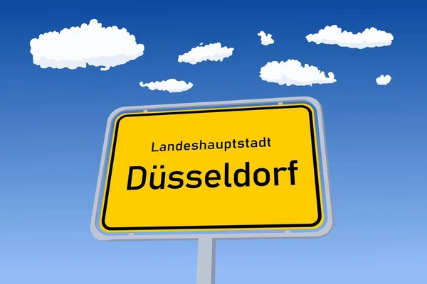 ドイツのデュッセルドルフ市の看板 市の制限歓迎道路標識 Landeshauptstadtはドイツ語で州都を意味する — ストックベクタ