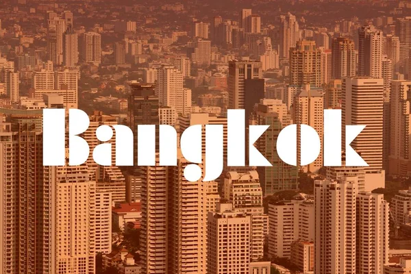 Bangkok Thailand Stadsnamn Modernt Foto Vykort Resmål Text Ord Kort — Stockfoto