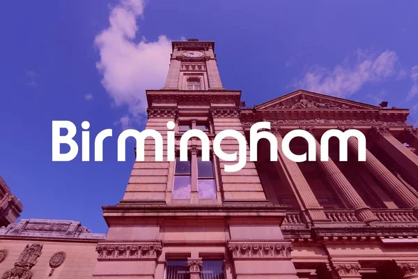 Birmingham Storbritannien Stadsnamn Modernt Foto Vykort Resmål Text Ord Kort — Stockfoto