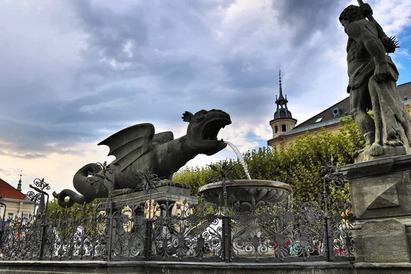 Klagenfurt City Landmark Austria Medieval Lindwurm Dragon Fountain Dating Back — Zdjęcie stockowe
