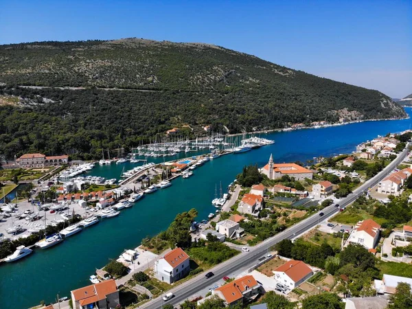 Rozat Kroatië Dubrovnik Jachthaven Luchtfoto Met Ria Kust Inham Bekend — Stockfoto